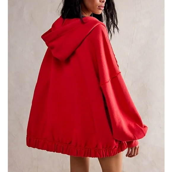 NWOT Free People Lucky Zip-Up High Risk Red - Picture 2 of 6